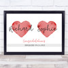 Engagement Congratulations 2 Hearts Names Personalised Gift Art Print