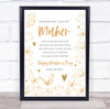 Reasons Why I Love My Mother List Gold Flowers Butterflies Gift Print