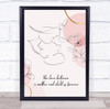 Line Art Mum And Child Pastel Pink Personalised Gift Art Print