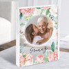 Watercolour Pink Floral Photo Heart Granny Gran Personalised Acrylic Block