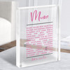 Mum Minimal Description List Personalised Acrylic Block