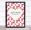 Red Hearts Wedding Day Any Date Anniversary Engagement Personalised Gift Print