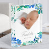 Birth Details Nursery Christening New Baby Blue Leaves Photo Gift Acrylic Block