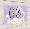 Abstract Gold Splatter Light Lilac Purple Modern Acrylic Door Number House Sign