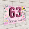 Pink Flowers Yellow Bird Floral Pretty 3D Modern Acrylic Door Number House Sign