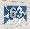 Abstract Gold Splatter Deep Royal Blue 3D Modern Acrylic Door Number House Sign