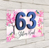 Blossom Cherry Tree Pink Blue Bird 3D Modern Acrylic Door Number House Sign