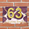 Abstract Gold Splatter Plum Purple 3D Modern Acrylic Door Number House Sign