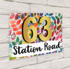 Rainbow Multicolour Leaf Confetti 3D Modern Acrylic Door Number House Sign