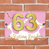 Abstract Gold Splatter Baby Pink 3D Modern Acrylic Door Number House Sign