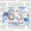 Floral Blue Flowers Chic 3D Modern Acrylic Door Number House Sign