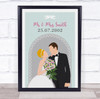 Blonde Hair Bride & Brown Hair Groom Anniversary Personalised Gift Print