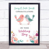 Congratulations Your Wedding Day Love Birds Floral Personalised Gift Print