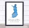 Finland Special Date Watercolour Blue Grey Hearts Personalised Gift Print