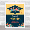 Graduation Hat Pretty Flowers Congrats Navy Yellow Personalised Gift Print