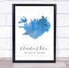 Iceland Special Date Watercolour Blue Grey Hearts Personalised Gift Print