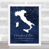 Italy Special Date Midnight Watercolour Sparkles Personalised Gift Print