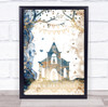 Just Married Name and Date Church Vintage Blue Golden Personalised Gift Print
