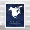North America Date Midnight Watercolour Sparkles Personalised Gift Print North America Date Midnight Watercolour Sparkles Personalised Gift Print