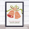 Peach Wedding Bells Floral Anniversary Wedding Date Personalised Gift Print