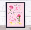 Pink Carnation January Birthday Flower Yellow Butterflies Personalised Print