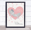 Pink Hearts Wedding Day Doves Mr & Mrs Name Personalised Gift Print