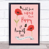 Poppy August Birthday Flower Watercolour Butterfly Red Personalised Gift Print