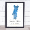 Portugal Special Date Watercolour Blue Grey Hearts Personalised Gift Print