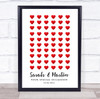 Simple Red Hearts Special Date Names Couple Love Personalised Gift Print