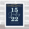 Special Date Fancy Month Navy Blue & Gold Lights Personalised Gift Print