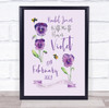 Watercolour Violet February Birthday Month Flower Bee Personalised Gift Print