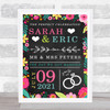 Wedding Black & Bright Floral The Day We Got Married Personalised Gift Print