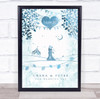 Wedding Celebration Date Vintage Watercolour Blue Personalised Gift Print