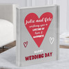 Wedding Day Heart Married Red Heart Name Typographic Gift Acrylic Block