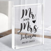 Mr and Mrs Wedding Special Details Typographic Black and White Gift Acrylic Block
