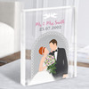 Orange Hair Bride & Brown Hair Groom Anniversary Personalised Gift Acrylic Block