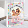 Pink Blue Blush Must Be Love Bright Rainbow Floral Photo Gift Acrylic Block