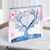 Family Tree Pink Blue Watercolour Blossom Square Personalised Gift Acrylic Block