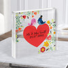 Square Red Heart Floral Bride and Groom Birds Wedding Gift Acrylic Block