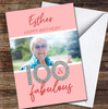 100th Birthday Peach Silver Glitter Female Photo Personalised Birthday Card