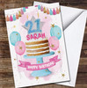 21st Birthday Pink Blue Balloons Sponge Cake Party Personalised Birthday Card