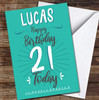 21st Birthday Turquoise Text Personalised Birthday Card