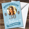 30 Today 30th Blue Female Balloons Banner Photo Personalised Birthday Card