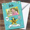 30th Birthday Male Turquoise Party Bright Photo Personalised Birthday Card