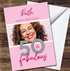 50th Birthday Pink Silver Glitter Photo 50 and Fabulous Personalised Birthday Card