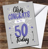 50th Birthday Male Purple Text Personalised Birthday Card