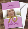 70th Birthday Purple Gold Glitter 70 & Fabulous Photo Personalised Birthday Card