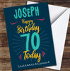 70th Birthday Male Blue Text Personalised Birthday Card