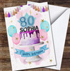 80th Eighty Birthday Purple Drip Cake Party Balloons Personalised Birthday Card
