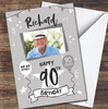 90th Birthday Male Party Silver Grey Photo Personalised Birthday Card